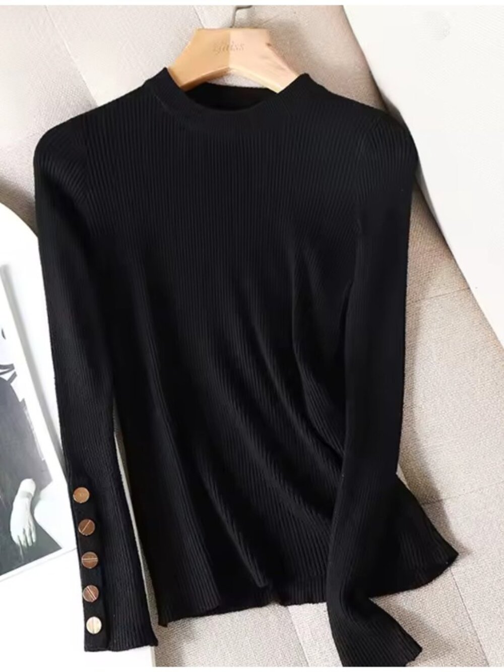 DAIMARAN Women's Sweater Long Sleeve Slim Fit Black  Size S